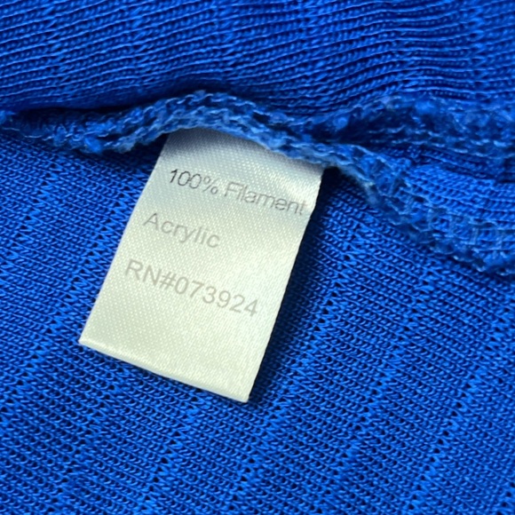 Ming Wang Knit Cardigan Size Large Royal Blue Black Trim Open Business Collar - Picture 12 of 14